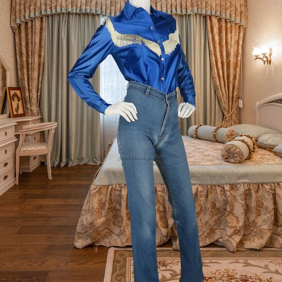 Vintage H Bar C Fringe Western Snap Shirt M - Picture 3 of 12